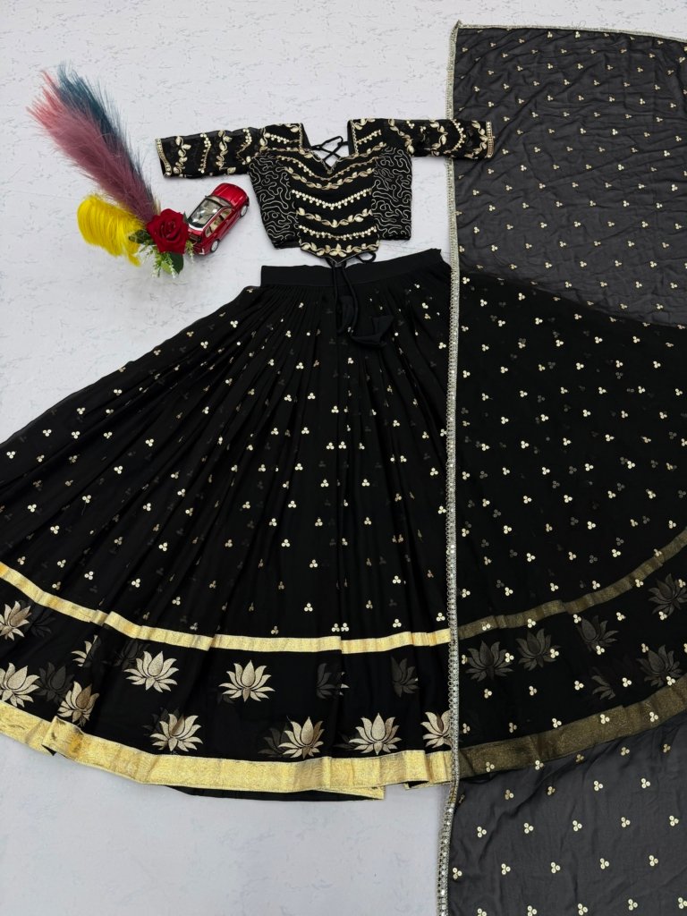 Black Designer Embroidered Georgette Lehenga Choli with Dupatta