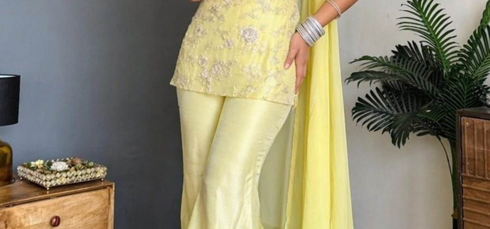 Pastel Yellow Embroidered Designer Palazzo Suit Set with Dupatta