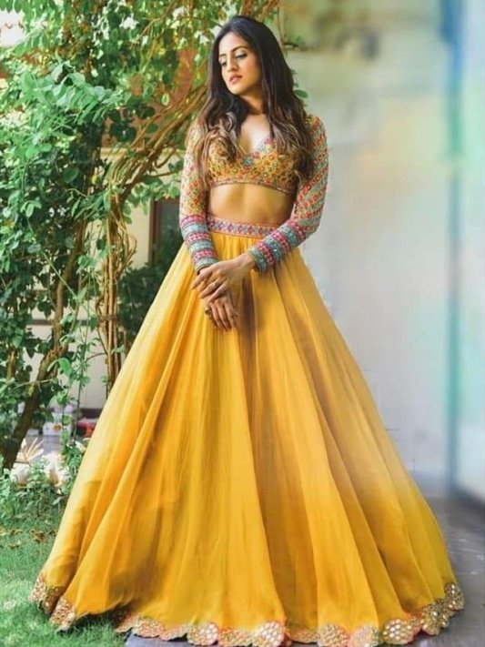 Haldi Rasam Wear Floral Chaniya Choli Standard Blouse