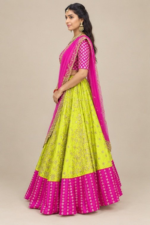 Trendy Semi Stitched Satin Silk Lehenga Choli Dupatta Set for Women