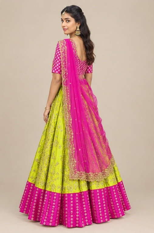 Trendy Semi Stitched Satin Silk Lehenga Choli Dupatta Set for Women