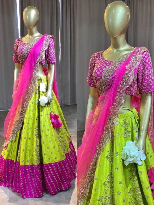 Trendy Semi Stitched Satin Silk Lehenga Choli Dupatta Set for Women – view 7