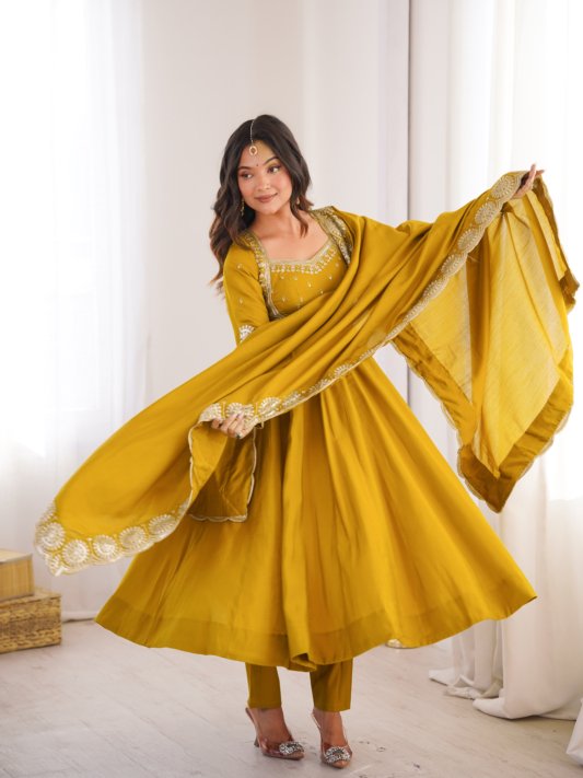 Anarkali Three Piece Set Elegant Embroidered Sequence Designer