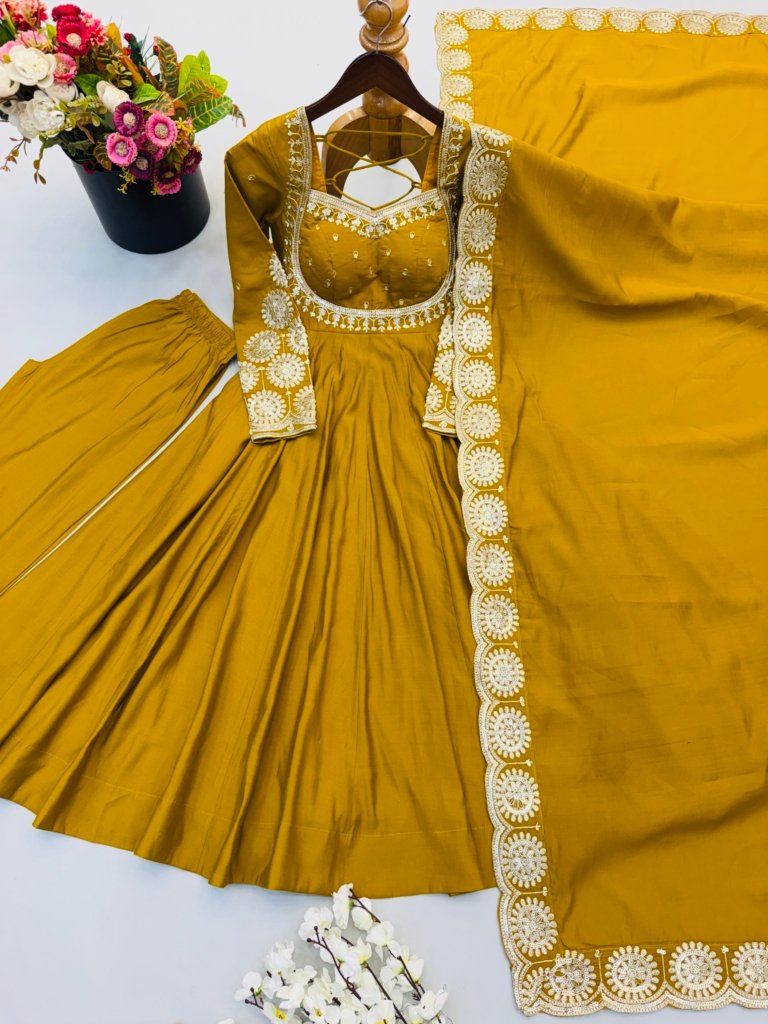 Anarkali Three Piece Set Elegant Embroidered Sequence Designer
