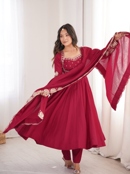 Anarkali Three Piece Set Elegant Embroidered Sequence Designer – view 6