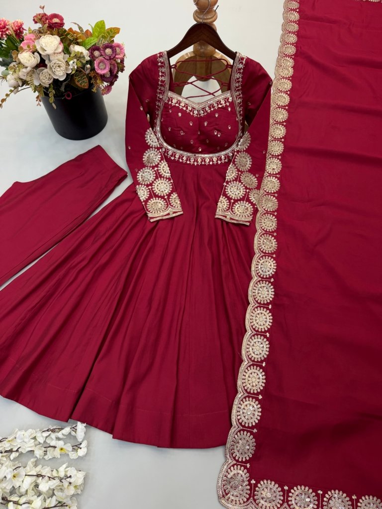 Anarkali Three Piece Set Elegant Embroidered Sequence Designer