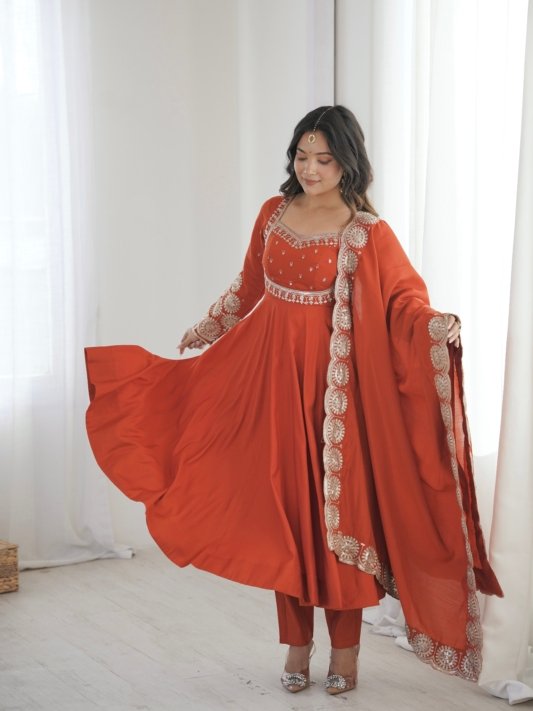 Anarkali Three Piece Set Elegant Embroidered Sequence Designer – view 7