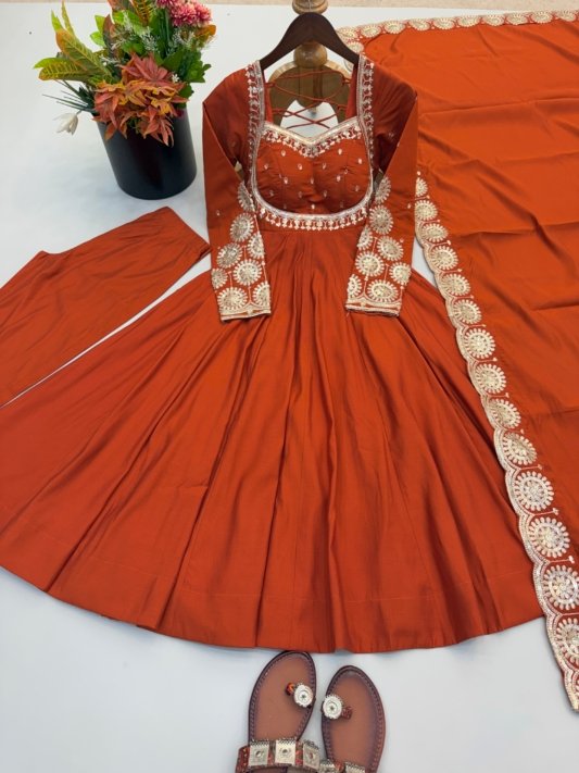 Anarkali Three Piece Set Elegant Embroidered Sequence Designer – view 13