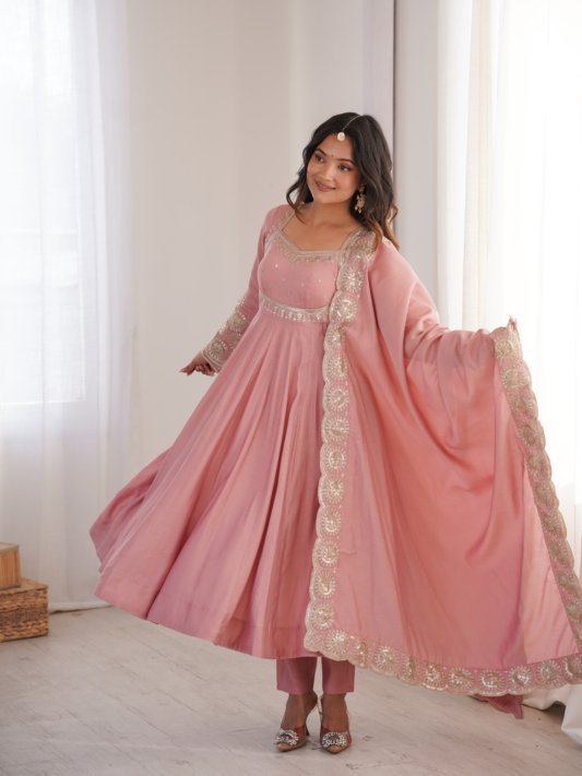 Anarkali Three Piece Set Elegant Embroidered Sequence Designer