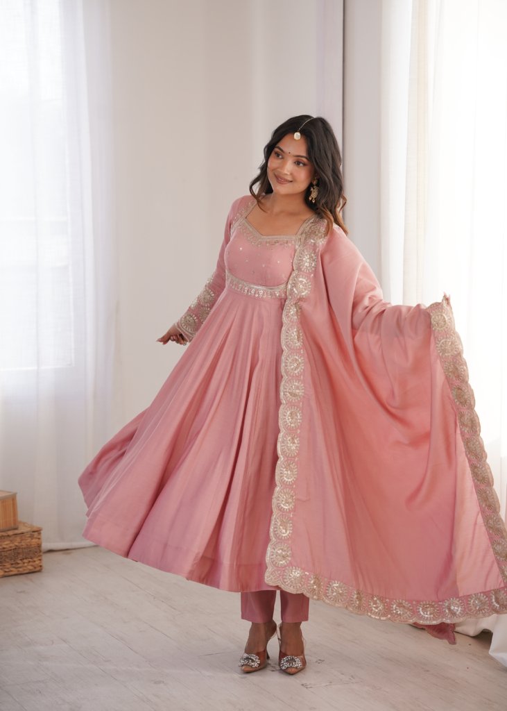 Anarkali Three Piece Set Elegant Embroidered Sequence Designer