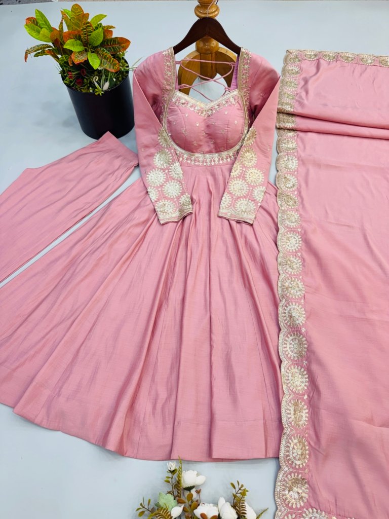 Anarkali Three Piece Set Elegant Embroidered Sequence Designer