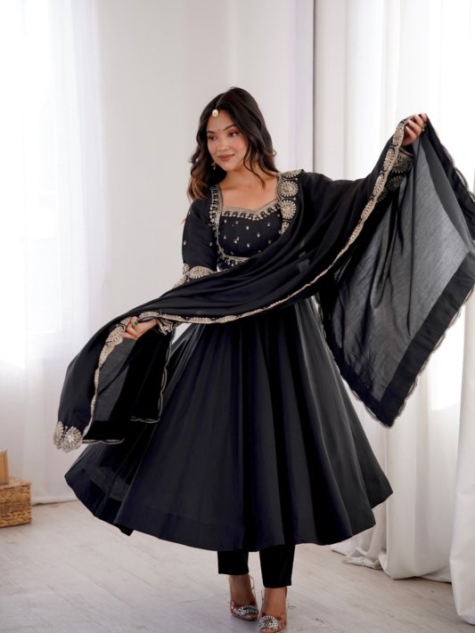 Anarkali Three Piece Set Elegant Embroidered Sequence Designer