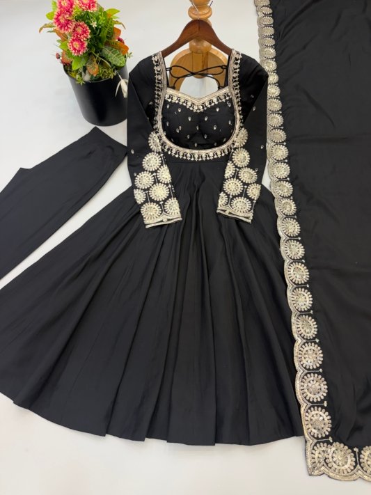 Anarkali Three Piece Set Elegant Embroidered Sequence Designer – view 11