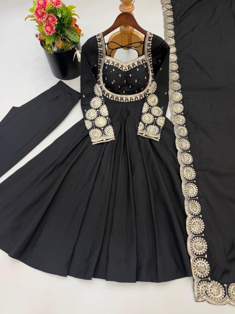 Anarkali Three Piece Set Elegant Embroidered Sequence Designer