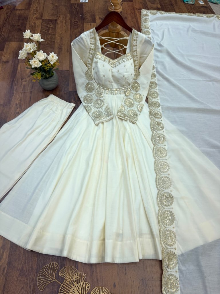 Anarkali Three Piece Set Elegant Embroidered Sequence Designer