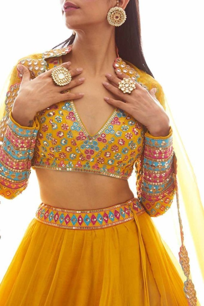 Haldi Rasam Wear Floral Chaniya Choli Standard Blouse