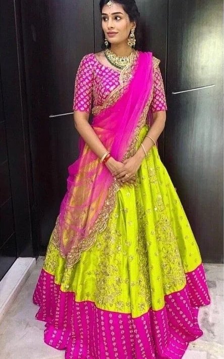 Trendy Semi Stitched Satin Silk Lehenga Choli Dupatta Set for Women – view 8