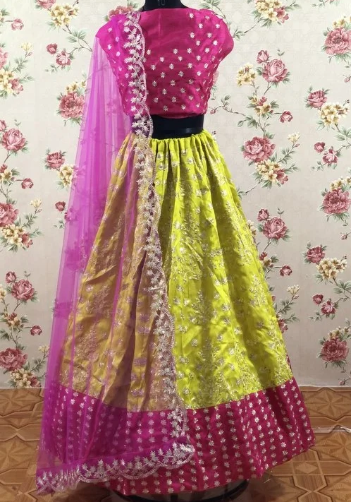 Trendy Semi Stitched Satin Silk Lehenga Choli Dupatta Set for Women – view 9