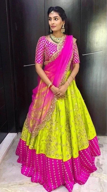 Trendy Semi Stitched Satin Silk Lehenga Choli Dupatta Set for Women