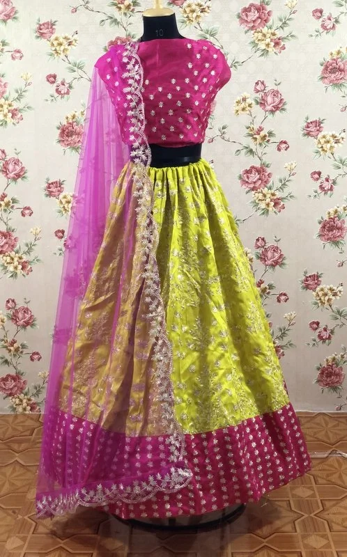Trendy Semi Stitched Satin Silk Lehenga Choli Dupatta Set for Women