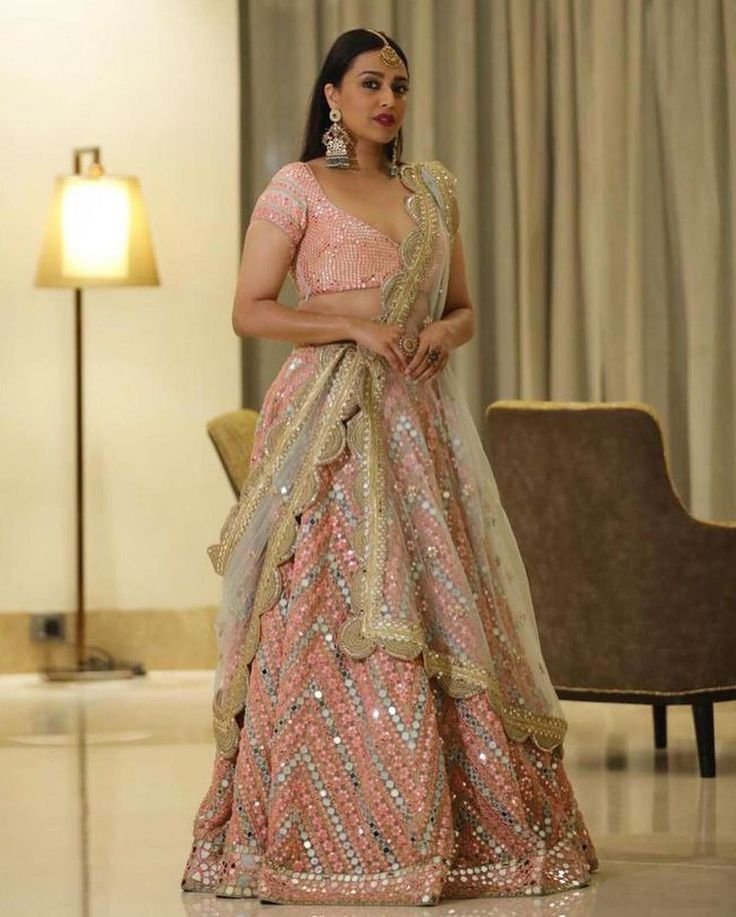 Blush Pink Geometric Mirror Work Premium Designer Lehenga Choli
