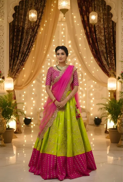 Trendy Semi Stitched Satin Silk Lehenga Choli Dupatta Set for Women