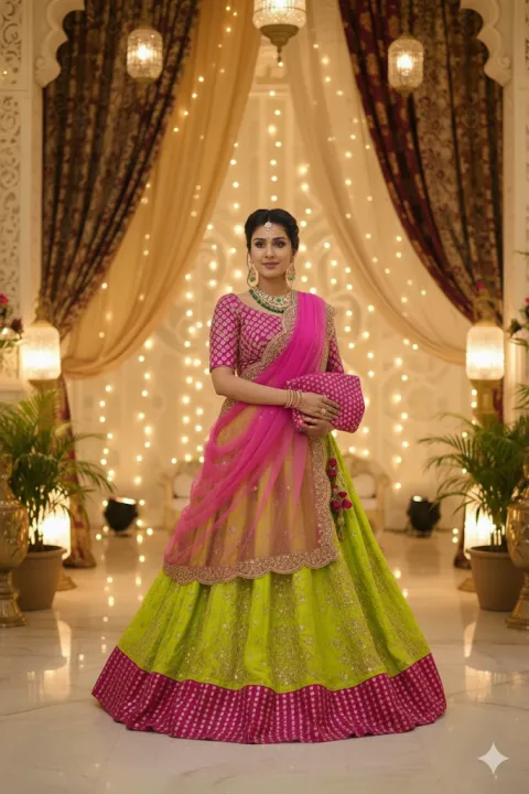 Trendy Semi Stitched Satin Silk Lehenga Choli Dupatta Set for Women