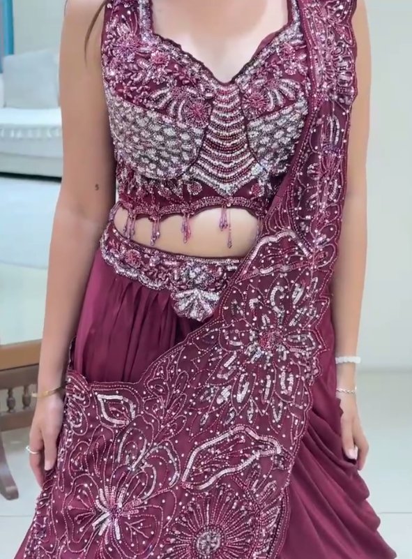 New Trending Lehenga Style Saree With Blouse  set  With Embroidery Work