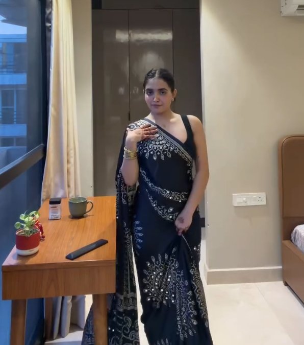 Festival Special Black Real Mirror Work Trending Saree