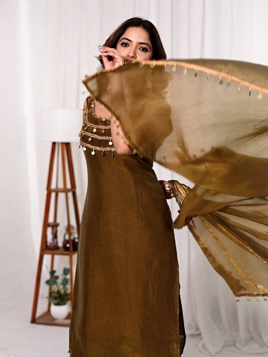 Diwali Festive Special Golden Silk Designer Suit With Dupatta 2026