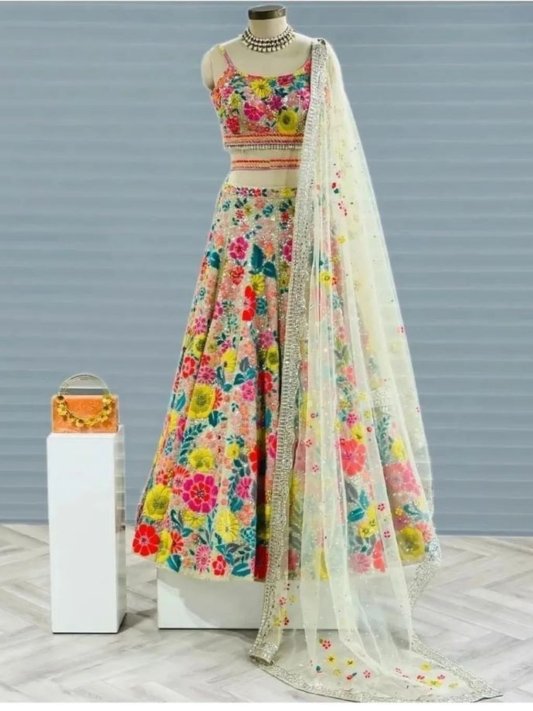 Wedding Wear Heavy Multi Color Georgette Thread Work Lehenga Choli – view 8