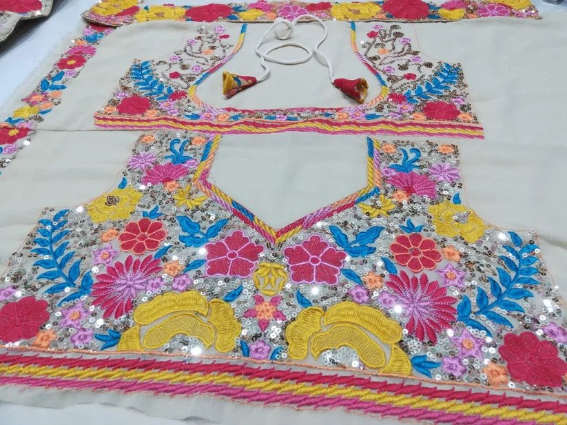 Wedding Wear Heavy Multi Color Georgette Thread Work Lehenga Choli