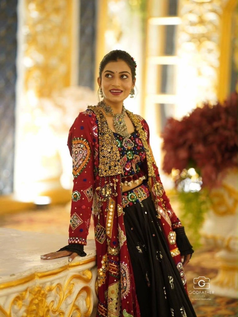 Royal Black & Maroon Embroidered Mirror Work Chaniya Choli Set