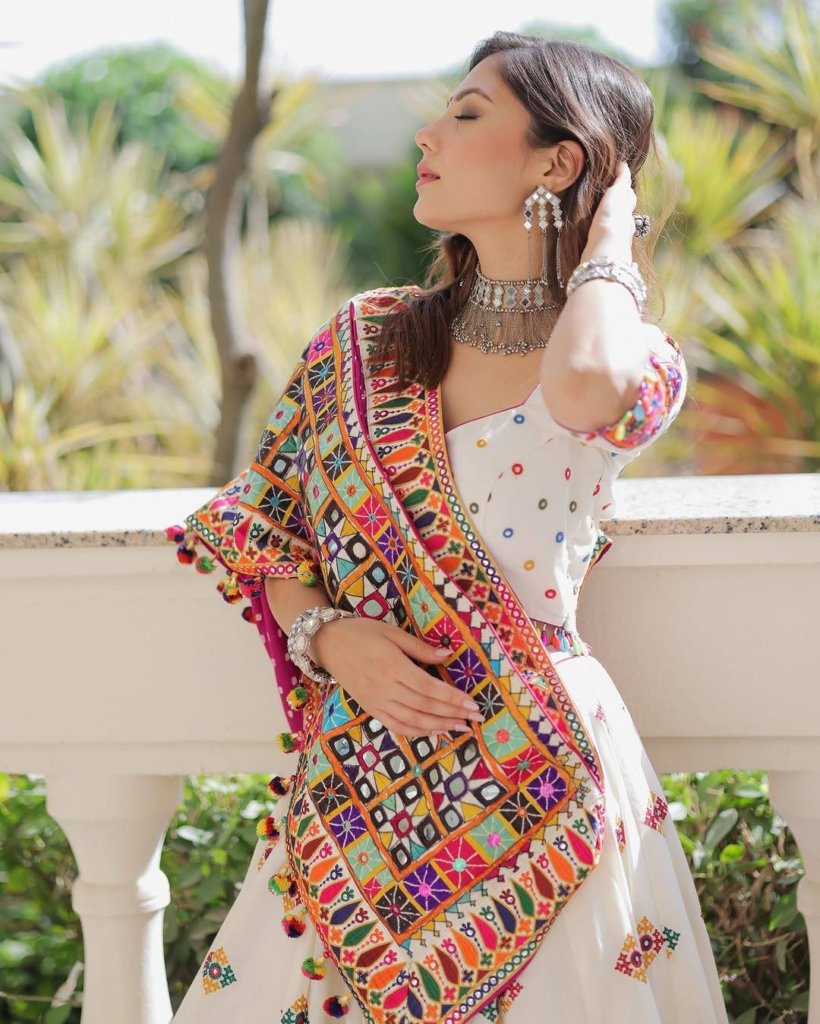 Ivory White Designer Multicolor Embroidered Lehenga Choli with Traditional Dupatta