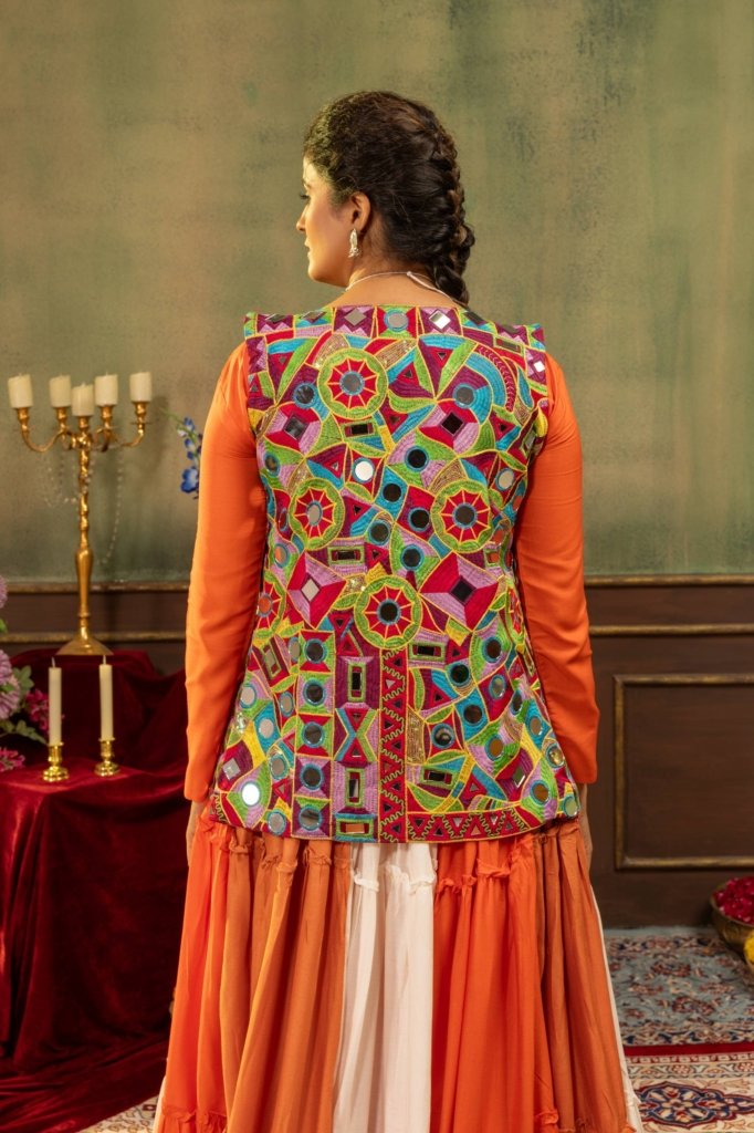 Maharani Royale Orange & Ivory Mirror Work Lehenga Set