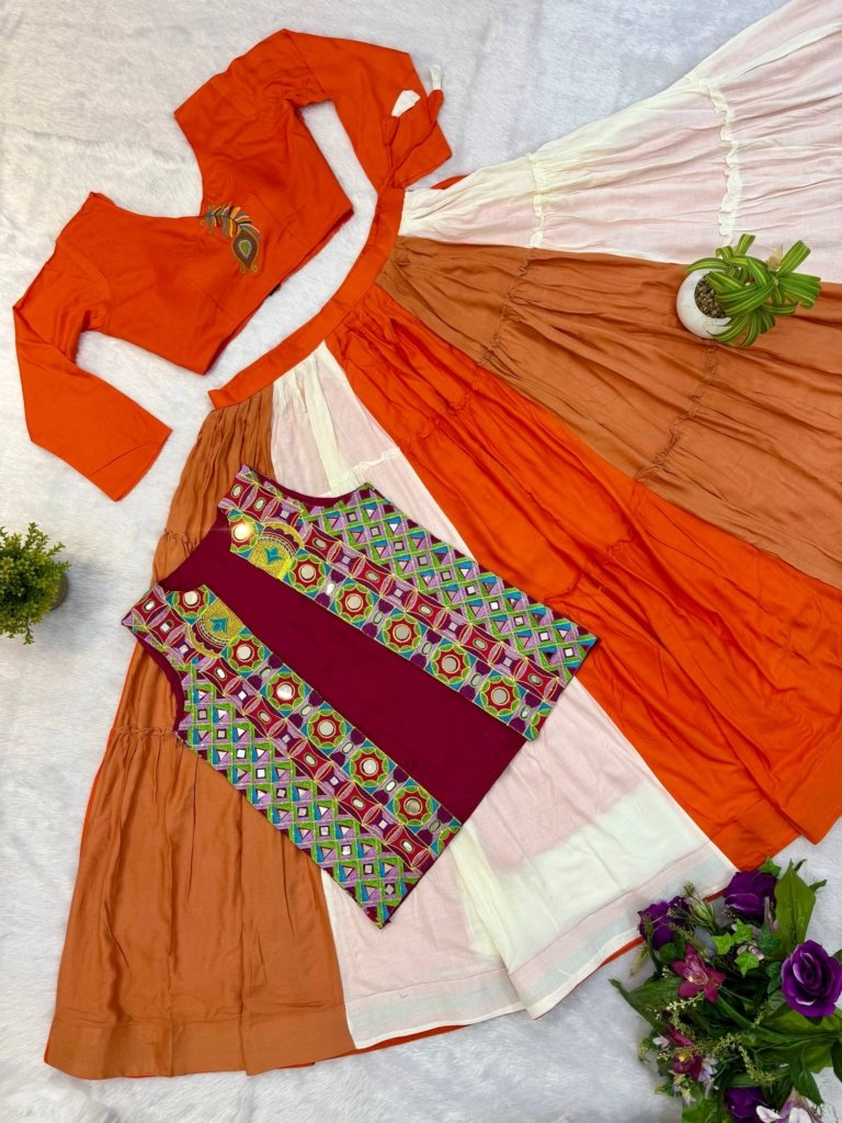 Maharani Royale Orange & Ivory Mirror Work Lehenga Set