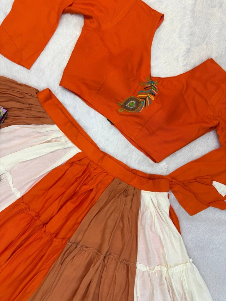 Maharani Royale Orange & Ivory Mirror Work Lehenga Set
