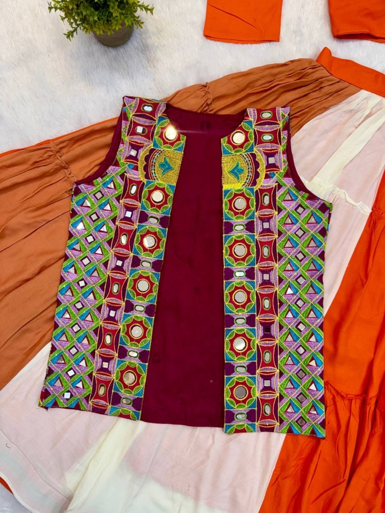 Maharani Royale Orange & Ivory Mirror Work Lehenga Set