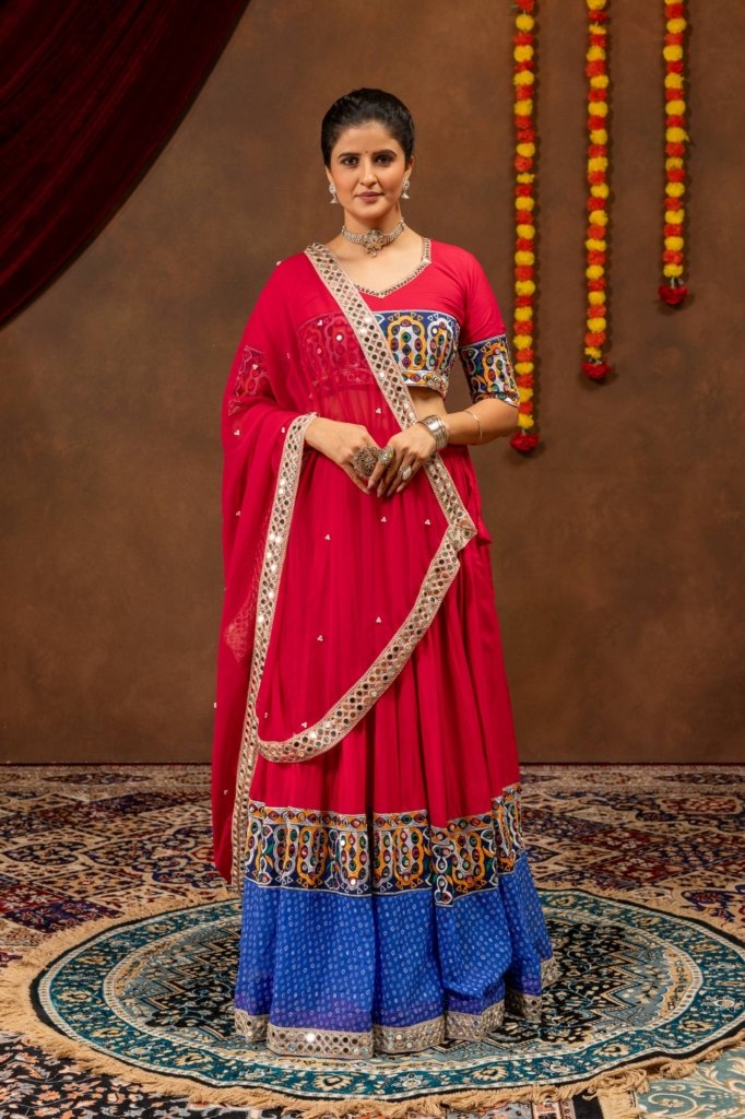 Royal Rani Pink & Blue Mirror Work Lehenga Choli
