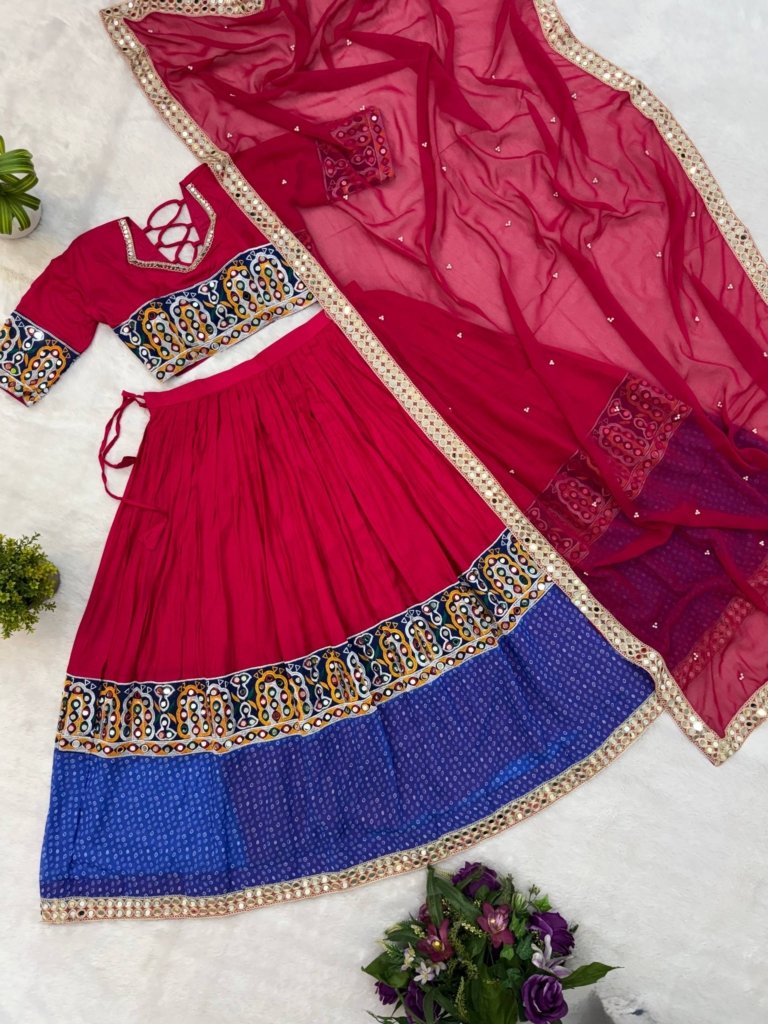 Royal Rani Pink & Blue Mirror Work Lehenga Choli
