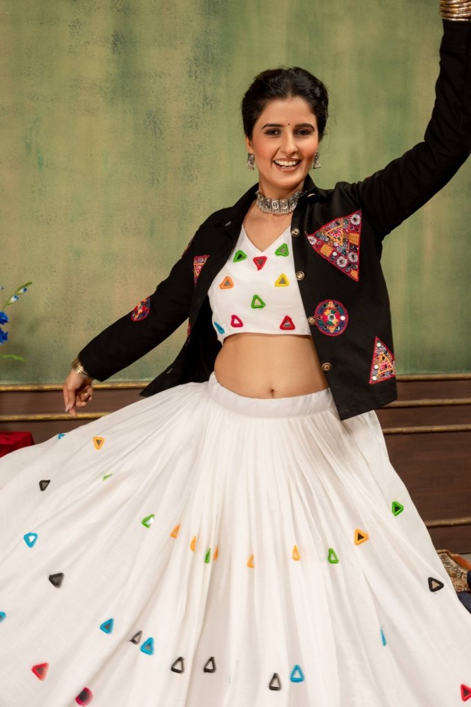 Royal Rangoli Black & White Embroidered Lehenga Jacket Set