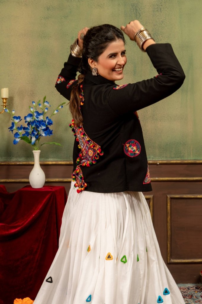 Royal Rangoli Black & White Embroidered Lehenga Jacket Set