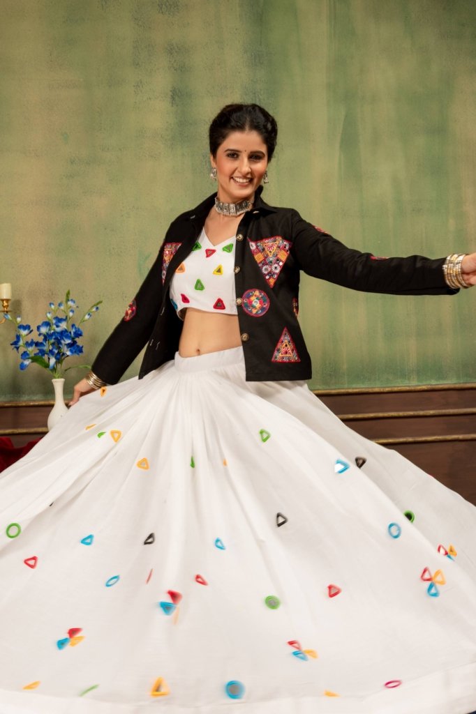 Royal Rangoli Black & White Embroidered Lehenga Jacket Set
