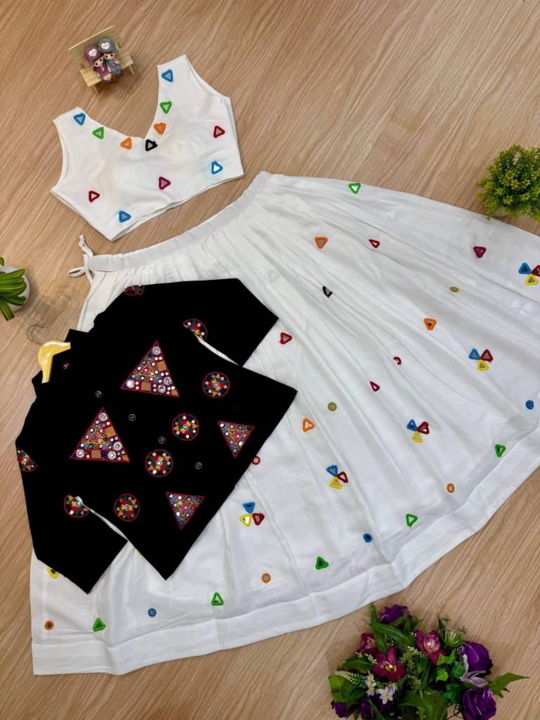 Royal Rangoli Black & White Embroidered Lehenga Jacket Set