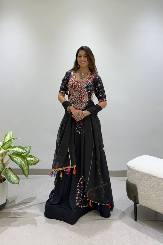 Premium Black Multicolour Mirror Work Designer Lehenga Choli