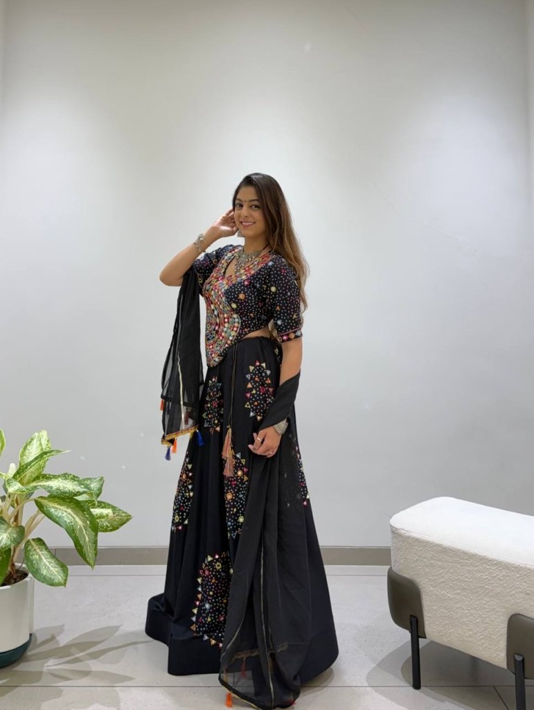 Premium Black Multicolour Mirror Work Designer Lehenga Choli