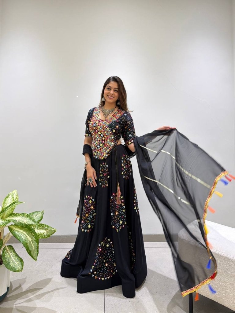 Premium Black Multicolour Mirror Work Designer Lehenga Choli