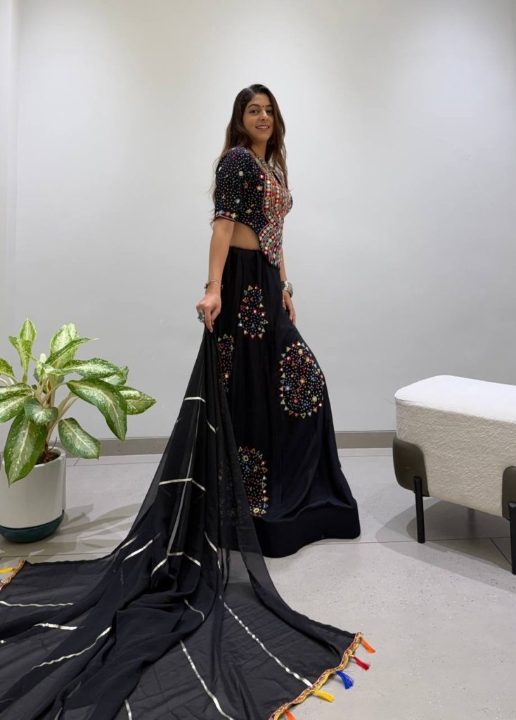 Premium Black Multicolour Mirror Work Designer Lehenga Choli