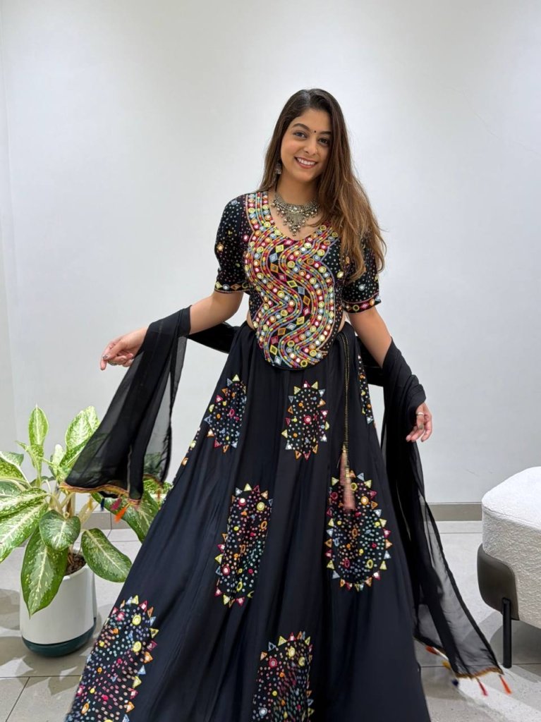 Premium Black Multicolour Mirror Work Designer Lehenga Choli