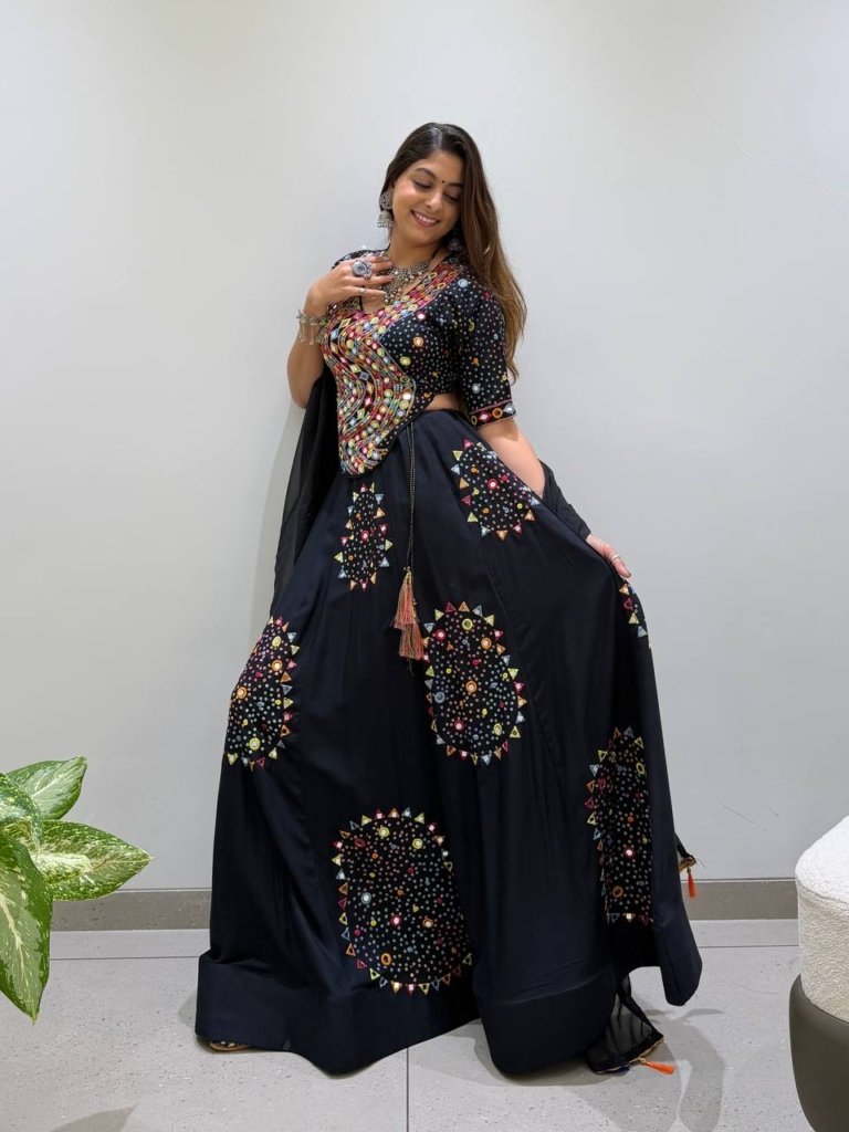 Premium Black Multicolour Mirror Work Designer Lehenga Choli